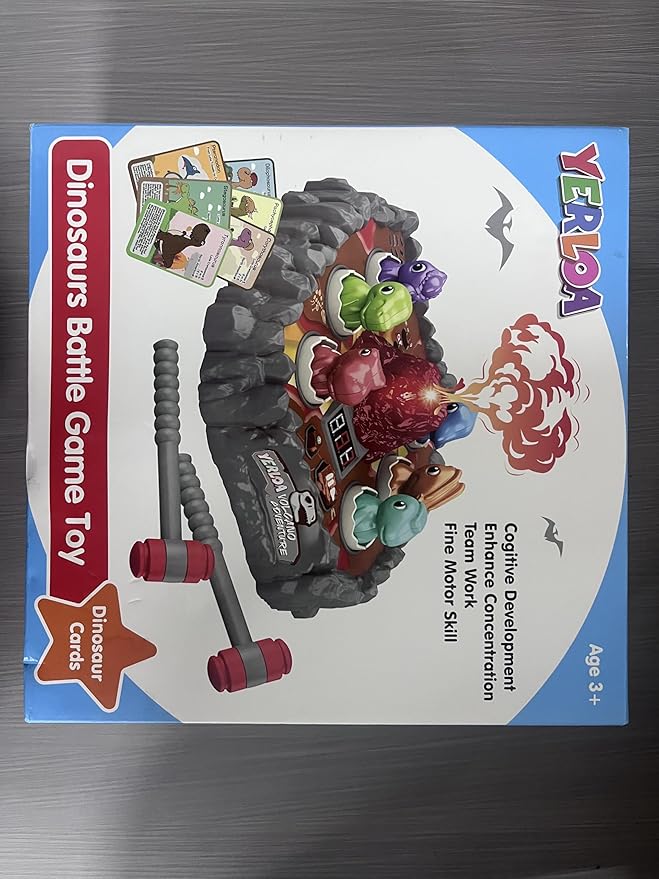 Yerloa Whack Game Mole Dinosaur Toys for Kids 2 3 4 Year Old Boy Birthday Gift, Sensory Toddler Boy Toys for Ages 2-4 2-3 4-6 3-5 Dino Volcano Learning Easter Gifts with 2 Hammers, Music Spray Light