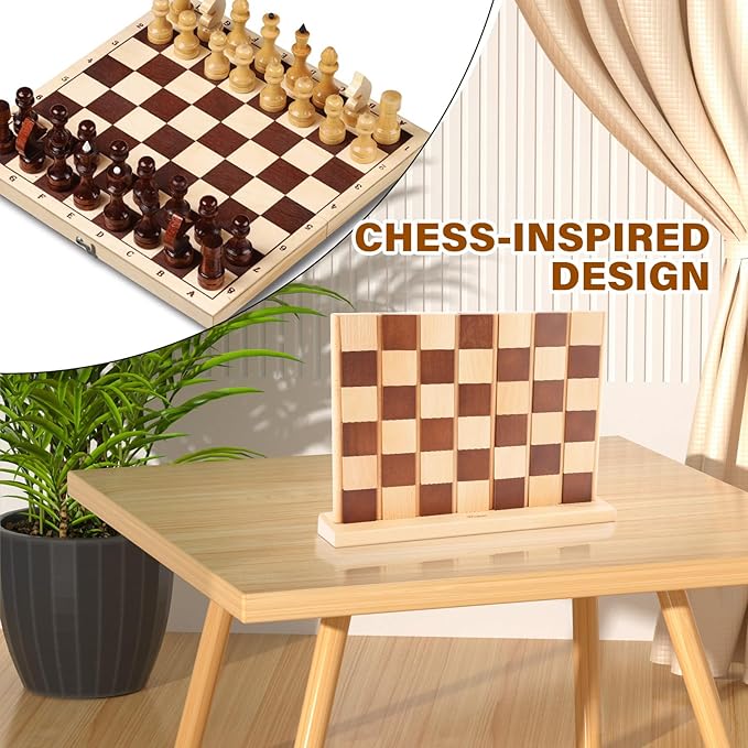 4 in A Row - Handcrafted Beechwood Four in A Row, Elegant Chess-Like Design Lawn Game As Table Decor, Outdoor for Family Play at Beach, Park, Back Yard and Lawn