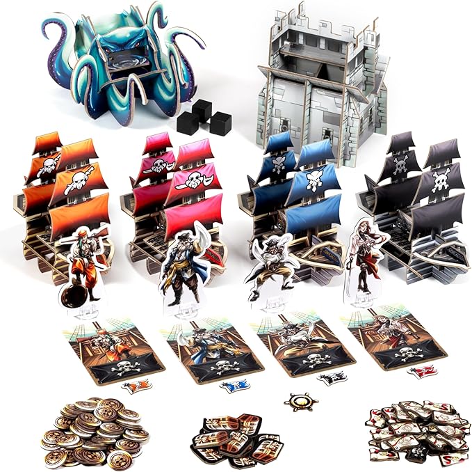 to Glory - Pirate Adventure Board Game – Family Fun for 2-4 Players – Engage in Dexterity & Strategy, Discover Treasure with Pirate Adventure Map Clues & Battle Rival Ship