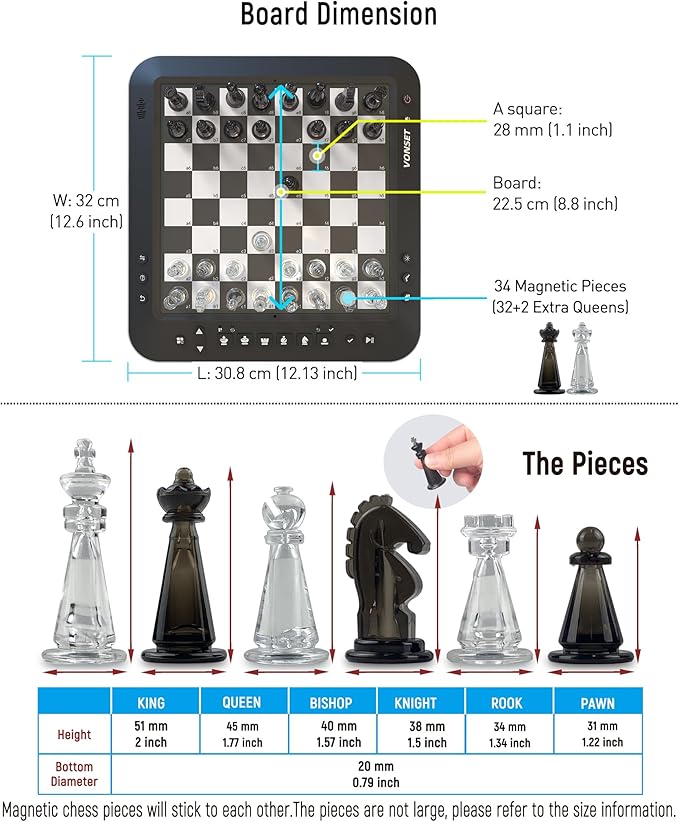 P6 Electronic Chess Computer Chess Electronic Chess Board Chess Computer Talking Smart Chess Board Electronic Chess Set Magnetic Chess Game with LED for Kids & Adults Learn Chess