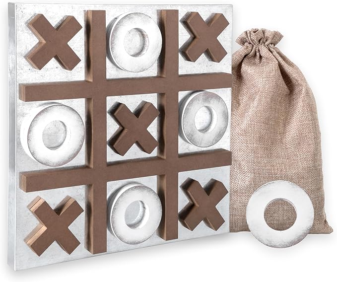 Play Platoon Magnetic Tic Tac Toe Game - Large Metal and Wooden Wall Mounted Board Games - 13.5 Inch Table Top or Wall Mounted Farmhouse Rustic for Game Room - Barnwood