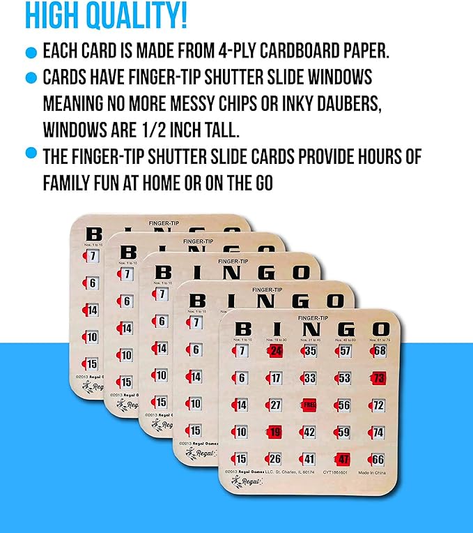 Regal Bingo Bulk Bingo Cards with Sliding Windows - Reusable Large Print Bingo Game Cards for Adults Large Group - 10 Pack, Woodgrain