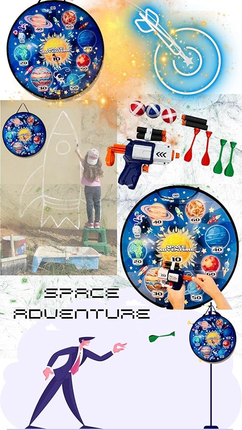 Kids Dart Game Set Large Wall Hanging Target Shooting Game with 22pcs/Set with Foam Bullets, Plastic Darts, Belvor Balls and 1 Compact Gun - Great for Boys and Girls Diameter 29" (Blue)