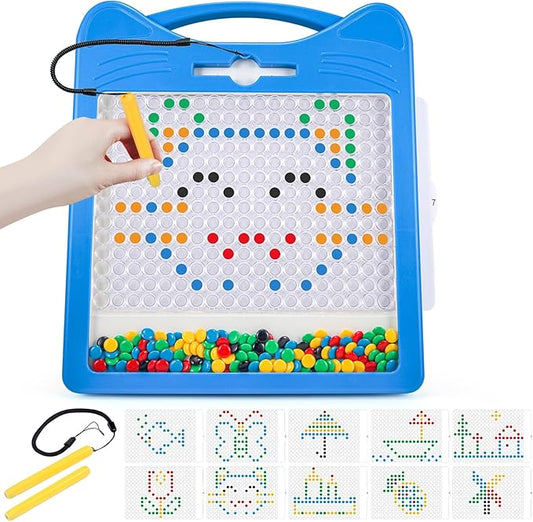 Extra Large Magnetic Drawing Board for Kids, Magnet Doodle Board with 2 Stylus Pen and Beads, Magnetic Dot Art Fine Motor Skills Toy, Travel Toys Activities for Boys Girls (12.5" x 12.5")