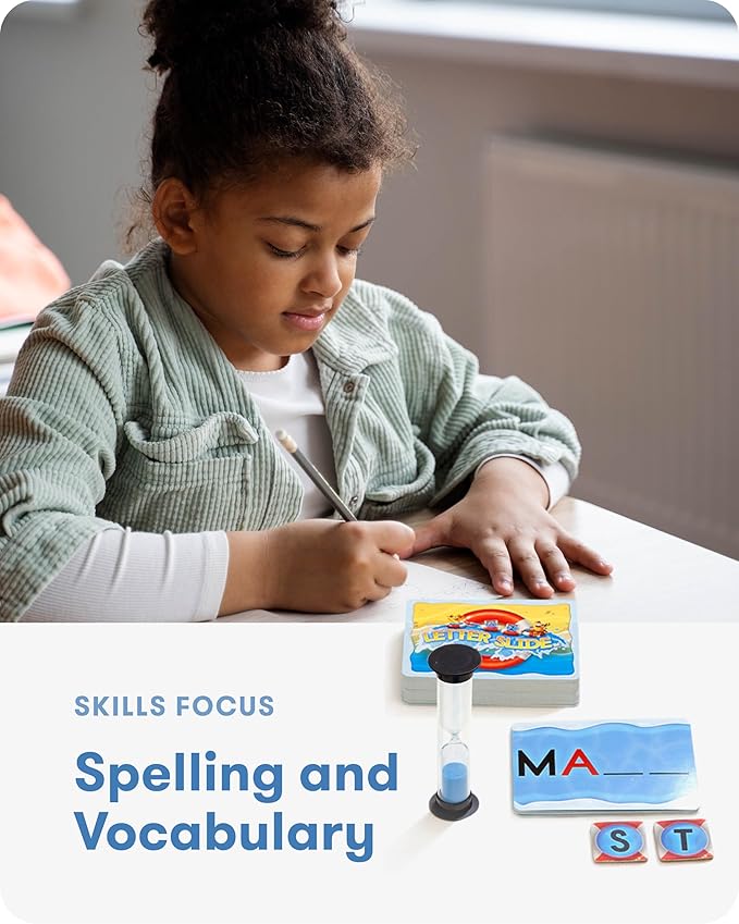 SimplyFun Letter Slide - Enhance Vocabulary and Language Skills with This Educational Game, Focused on Spelling, Consonants & Vowels, Fun for 2-4 Players, Ages 7 & Up