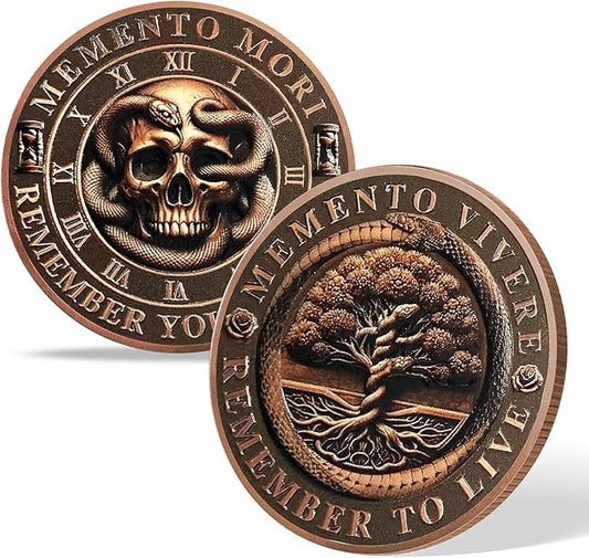 Memento Mori Coin Momento Mori Coin Skull Coin Stoic Gifts Memento Mori Calendar Living Memento Mori Amor Fati Coin (Snake Tree Skeleton)