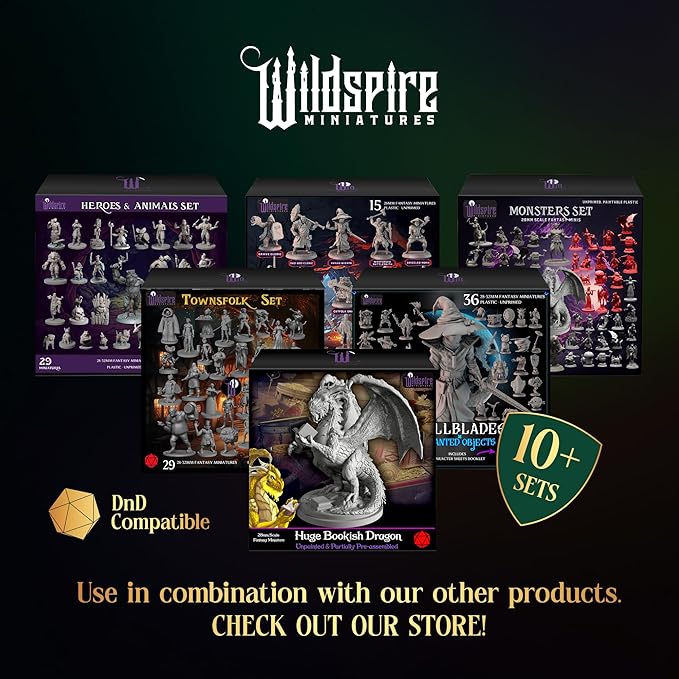 Classic Encounters - Expansion Set I - 60 Iconic DND Miniatures Bulk Monsters, Unpainted Tabletop RPG DND Minis, D&D Miniatures, Fantasy Figurines, Dungeons & Dragons Minis, 28mm, Assembled Unprimed