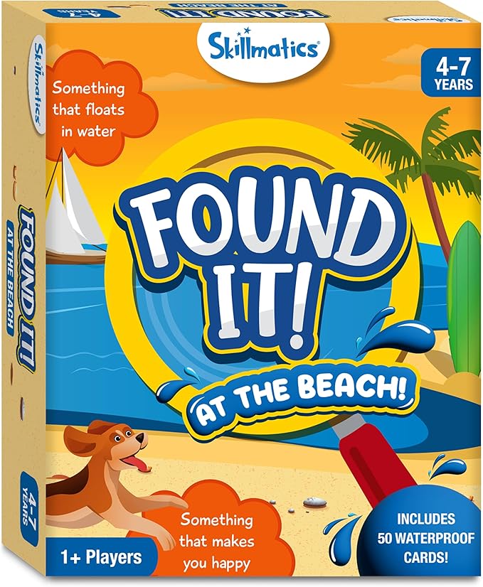 Skillmatics Scavenger Hunt Card Game - Found It Beach, Outdoor Learning Toys, Perfect for Boys, Girls and Families Who Love Board Games, 50 Waterproof Cards, Travel Game, Gifts for Ages 4, 5, 6, 7