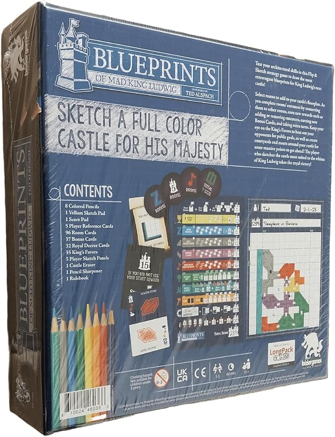 Blueprints of Mad King Ludwig - A Flip & Sketch Strategy Board Game by Bezier Games