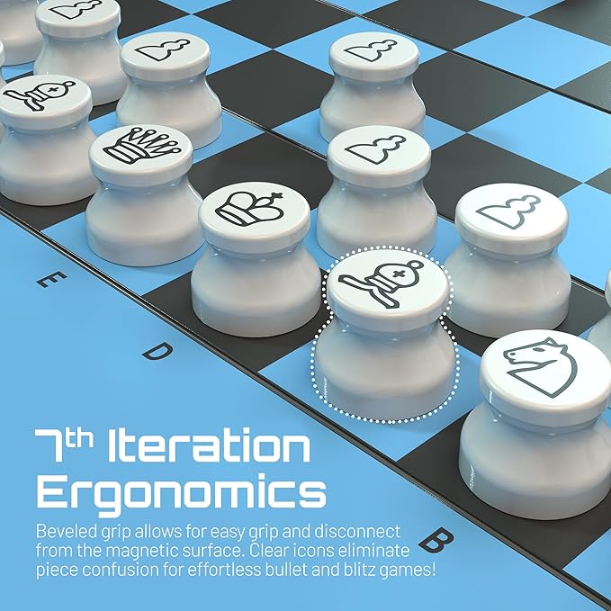 New VENTUREBOARD 6 Inches Magnetic Unique Chess Set Board Game - 2 Extra Queens - Folding Board, Portable Travel Chess Board Game Pieces - (Blue/Grey)
