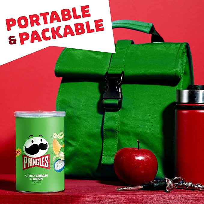 Pringles Potato Crisps Chips, Lunch Snacks, Office and Kids Snacks, Grab N' Go, Sour Cream and Onion (12 Cans)