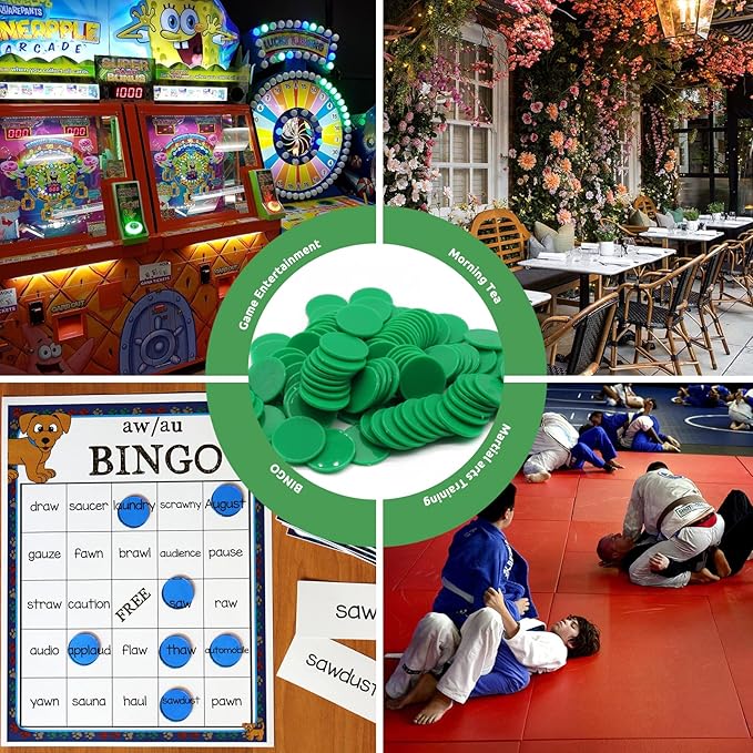 Set of 100 Opaque Plastic Learning Counters Mini Poker Chips Game Tokens with Storage Box (Green, 1.58 Inch)