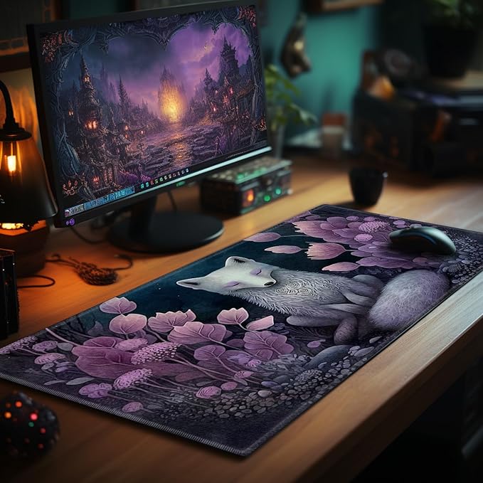 Playmat - 24" x 14" Game Mats for MTG/TCG Cards, Stitched Commander Deck Gaming Desk Mat, Fox Floral