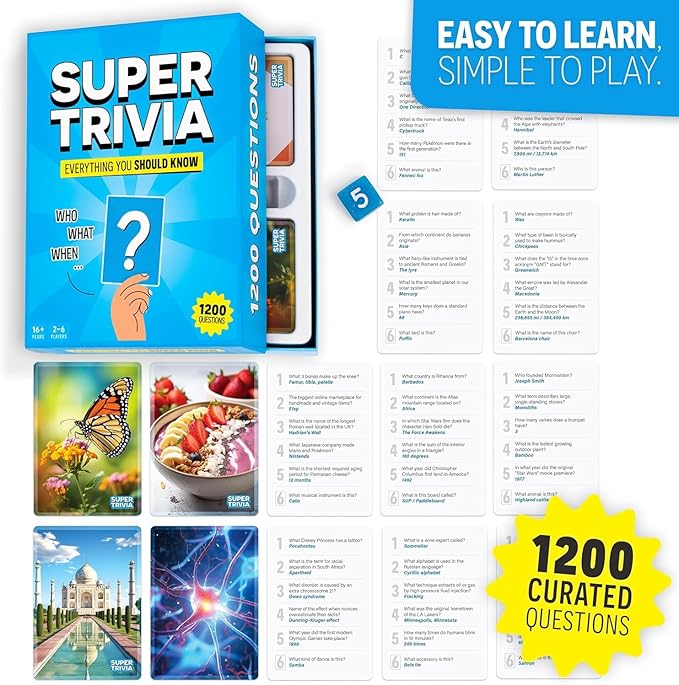 Super Trivia Games for Adults with 1200 Questions - Fun Board Game with Trivia Cards - Trivia Game for Family with Teens and Adults - Fun Party Games for Teenage Boy Gifts