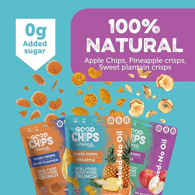 Good Chips Baked Crunchy Apple, Pineapple, Sweet Plantain - Crispy, Oil Free, Healthy, Naturally Sweet Dried Fruit Snacks Variety Pack - Pack of 3