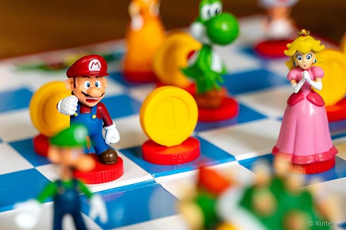 Super Mario Chess Set | 32 Custom Sculpt Chess Pieces Including Iconic Characters - Mario, Luigi, Peach, Toad, Bowser | Super Mario Themed Chess Game
