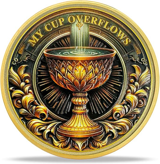 Golden Lotus Cup Religious Coin | Inspirational Bible Verse Medallion | Faith-Based Gifts for Spiritual Encouragement for Men & Women