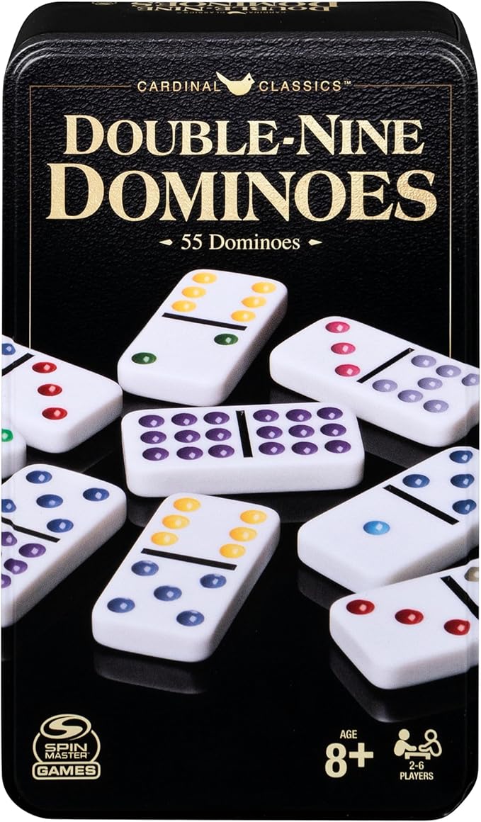 Double Nine Dominoes Set in Storage Tin, for Families and Kids Ages 8 and up