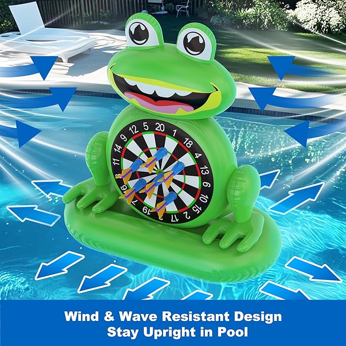 MOONTOY Inflatable Frog Dart Board Game, Fun Pool Toys for Kids, Water Games for Beach & Backyard, Summer Gift for Boys Girls Ages 6-12, Teens & Adults (Pump Included)