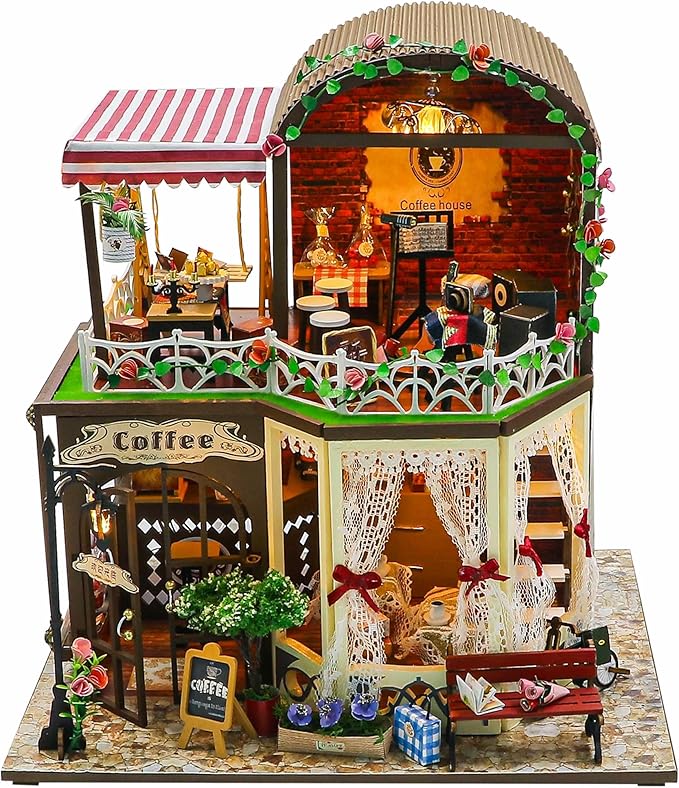 Flever DIY Miniature House Kit, Tiny Home Kit with LED Light, Mini House Build Craft Kits for Adults and Teens, Home Decor Creative Gift for Family/Friends (Raya's Time)