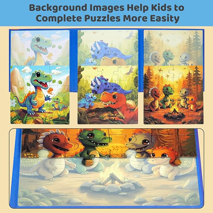 Dinosaur Puzzles for Kids Ages 3-5 41 Pieces Dinosaur Puzzles for 3 4 5 6 Year Old Travel Jigsaw Puzzle Airplane Car Road Trip Activities Games Toys Kids Gift