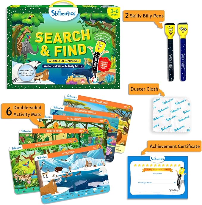 Skillmatics Search and Find Animals Educational Game - Reusable Preschool Learning Activities, Perfect for Toddlers & Kids Who Love Toys, Art & Crafts, Builds Vocabulary, Gifts for Ages 3, 4, 5, 6