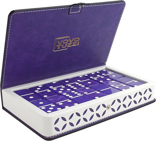 Dominos Set for Adults and Kids - Domino Set for Classic Board Games - Thick Jumbo Dominoes Double 6 for Travel Games - Purple Domino's 28 Tiles with Case