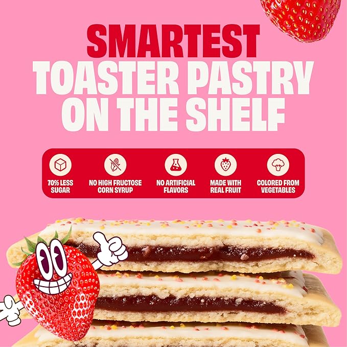 Smart Tart Toaster Pastries Frosted Strawberry - Low Sugar Snacks, Healthy Breakfast Pastry, On the Go Snack, Real Fruit Filling - Only 6g Added Sugar - 12 Count