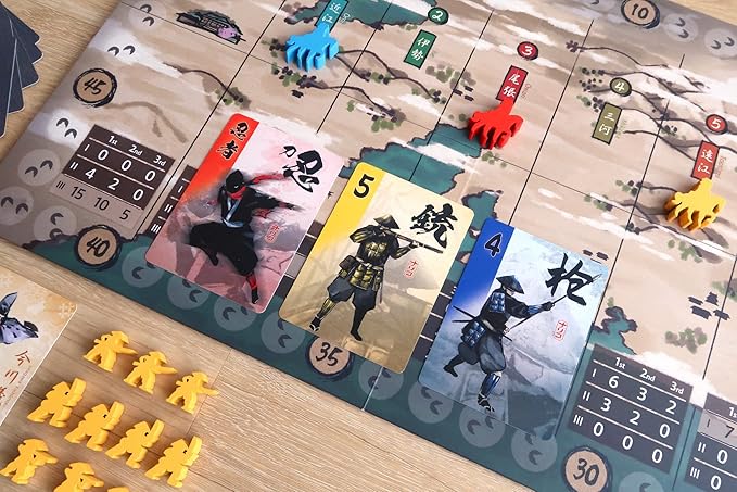 Joraku Deluxe — by Moaideas Game Design | Strategy and Tactics in Feudal Japan | Includes 40 Wooden Samurai Meeples | Trick-Taking Meets Area Control | 2-4 Players | 20-40 Minutes