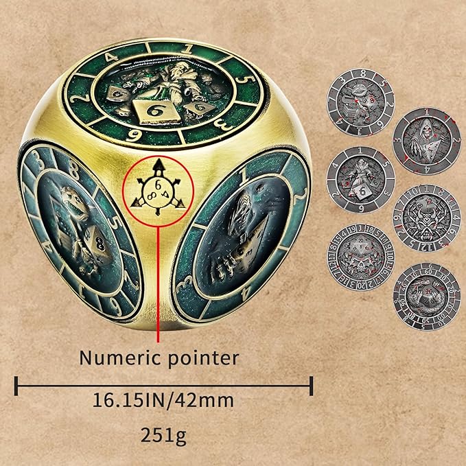 2025 New DND Spinner Dice, 7-in-1 Metal Dice Set with 3D Relief for Dungeons and Dragons Gifts, Polyhedral Roleplaying Game Dice, Fantasy D&D Tabletop RPG Accessories for DM & Player (Black Blue)