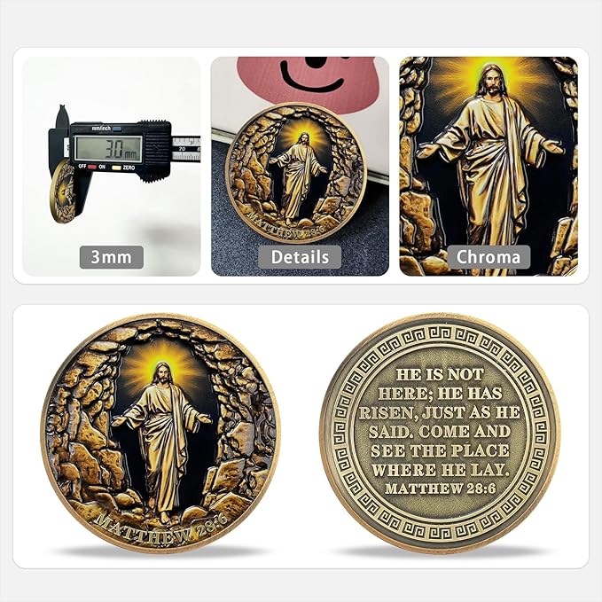 Jesus Stone Tomb Resurrection Religious Coin – Inspirational Bible Verse Medallion for Faith-Based Gifts, Spiritual Encouragement for Men & Women