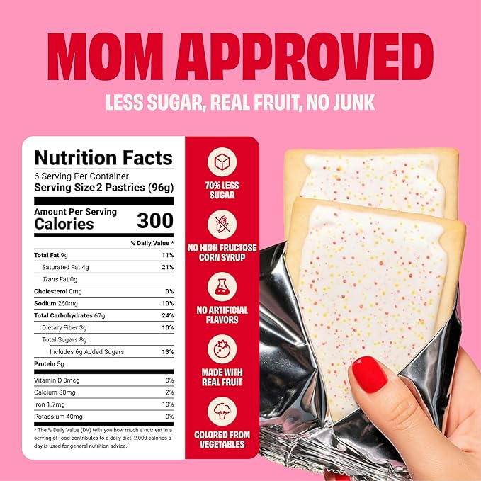 Smart Tart Toaster Pastries - No Artificial Colors or Flavors, 70% Less Sugar, Healthy Kids Snacks, Frosted Strawberry, 36 Count