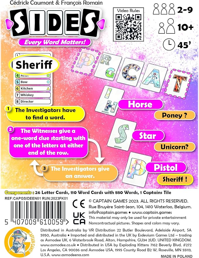 Sides Board Game - A Word-Guessing Challenge of Subtlety and Cooperation, Strategy Game for Kids and Adults, Ages 10+, 2-9 Players, 45 Minute Playtime, Made by Captain Games
