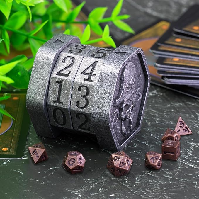 MTG Life Counter Wheel Metal Life Counter MTG Tracker, Mini Dice Set, Gift Box Packaging for Cards, MTGs Compatible Board Games, DND Game Accessories (Nickel Rolling)