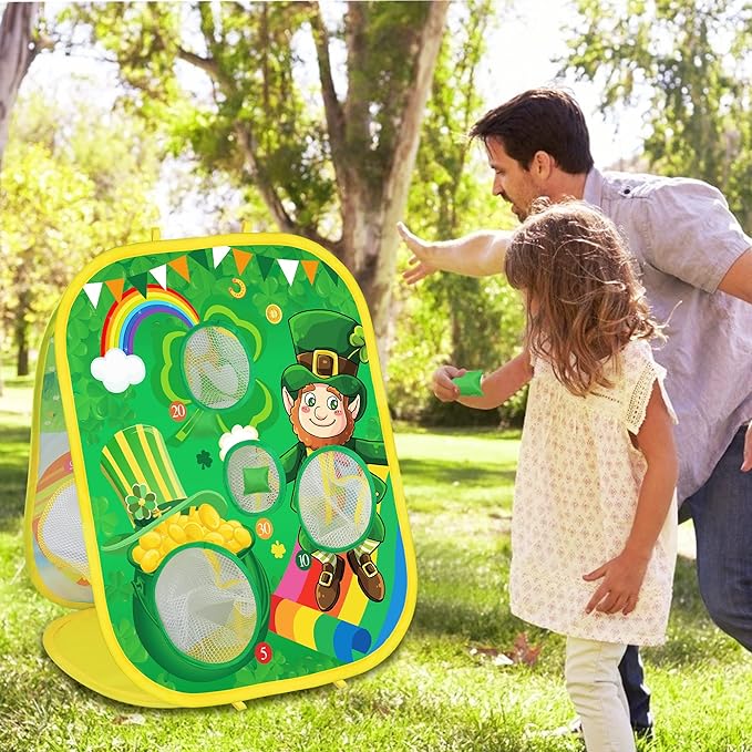 2 in 1 St Patricks Day Easter Bean Bag Toss Games for Kids, St Patricks Day Leprechaun Bunny Tossing Games Easter Gifts Party Favors for Kids Ages 4 8 Outdoor Yard Toys