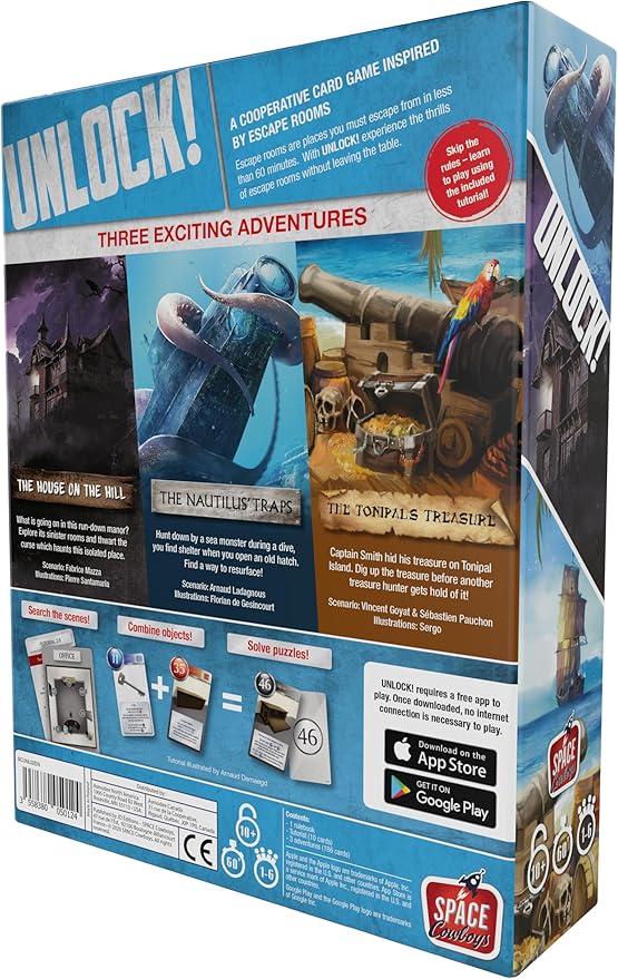 UNLOCK! Mystery Adventures Card Game - Escape Room-Inspired Cooperative Adventure, Fun Family Game for Kids and Adults, Ages 10+, 1-6 Players, 1 Hour Playtime, Made by Space Cowboys