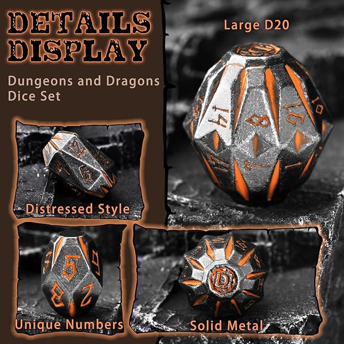 DND Metal Dice Set, ZHOORQI 7 Pcs Polyhedral Dice, Perfect for Dungeons and Dragons, RPG Role Playing Games - Unique Cool Dice with Stonehenge Themed Design for Game Gifts（Rusty Orange）