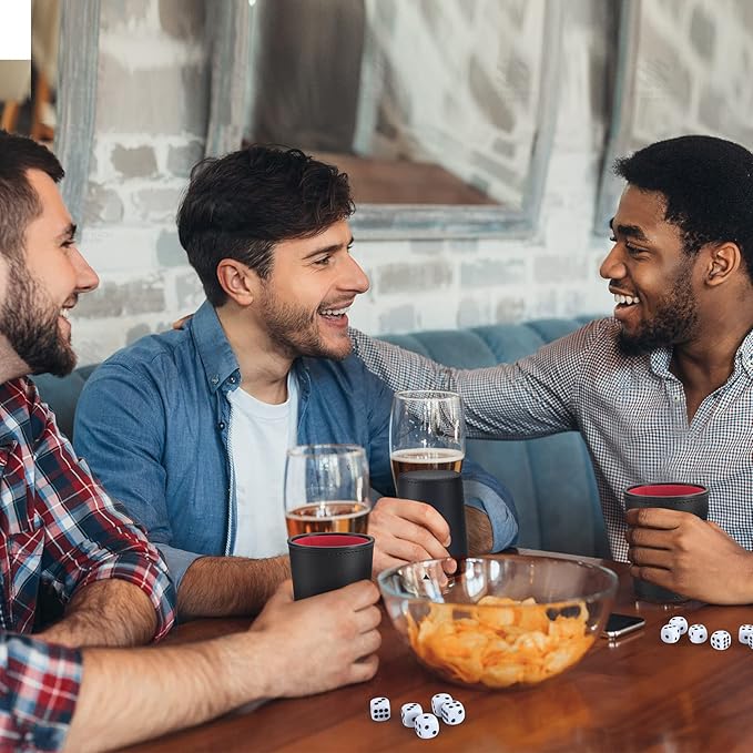 Party Games Leather Dice Cup Set, 5 Dice Cups+25 Dice+1 Folding Tray Exclusive Storage and Transport Case Made of Faux