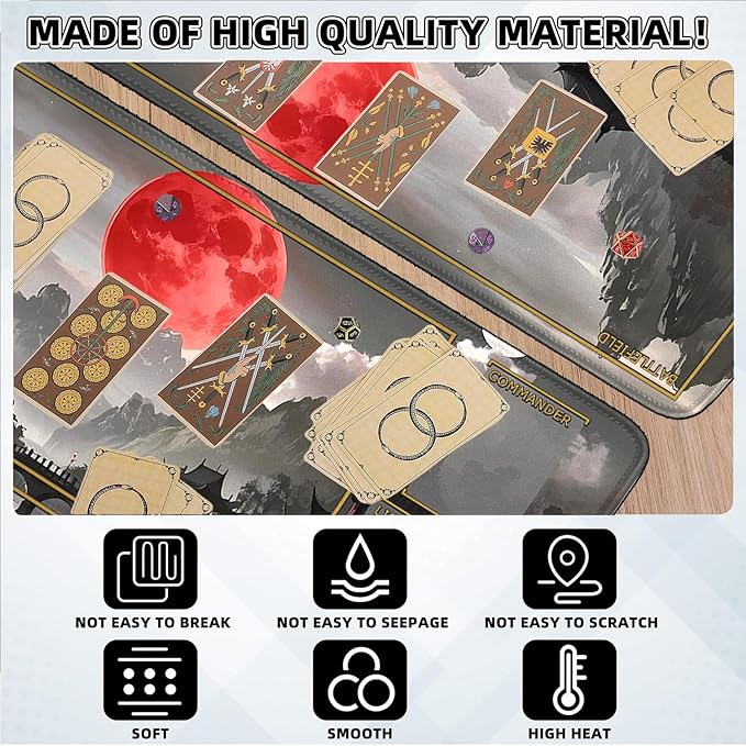 MTG Playmat Stitched Edges, Game Play Mat for MTG TCG 24 x 14 inches Trading Card Inked Game Playmats with Storage Bag Smooth Rubber Surface Battle