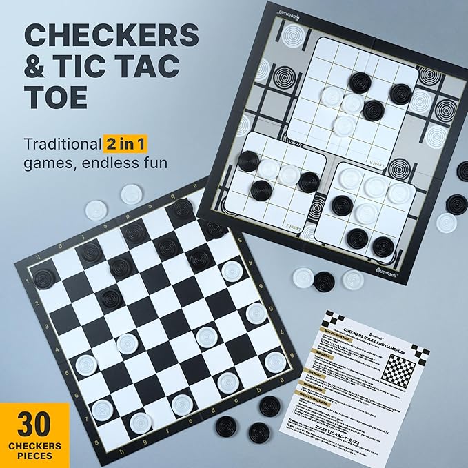 Checkers Board Game with 30 Checkers Pieces - Classic Board Game for Kids and Adults