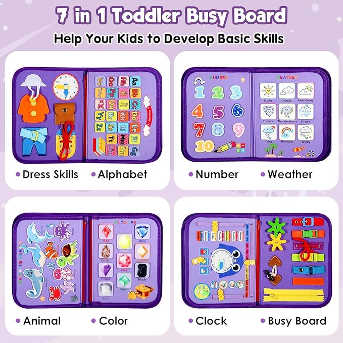Toddler Busy Board - Montessori Toys for 2-3 Year Old Girl Birthday Gift - Busy Book for Toddlers 3-5, Montessori Educational Learning Sensory Travel Activities Toys for Kids Ages 2-4
