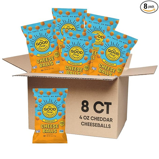 The Good Crisp Company, Cheddar Cheese Balls, 4 Ounce Bags (Pack of 8)