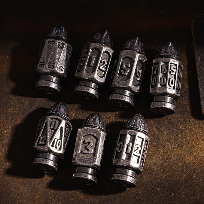 UDIXI Metal DND Dice Set, 7-Die Bullet Polyhedral Dice Set Cool Style with Unique Container for D&D, Role Playing Game or Other Tabletop Games（Silver）