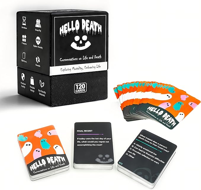 HELLO DEATH Card Game: 120 Cards to Inspire Deep and Fun Conversations About Life and Death – A Great Choice for Families, Couples, Parties, and Game Nights; Ideal as Funny Gifts or Adult Card Games