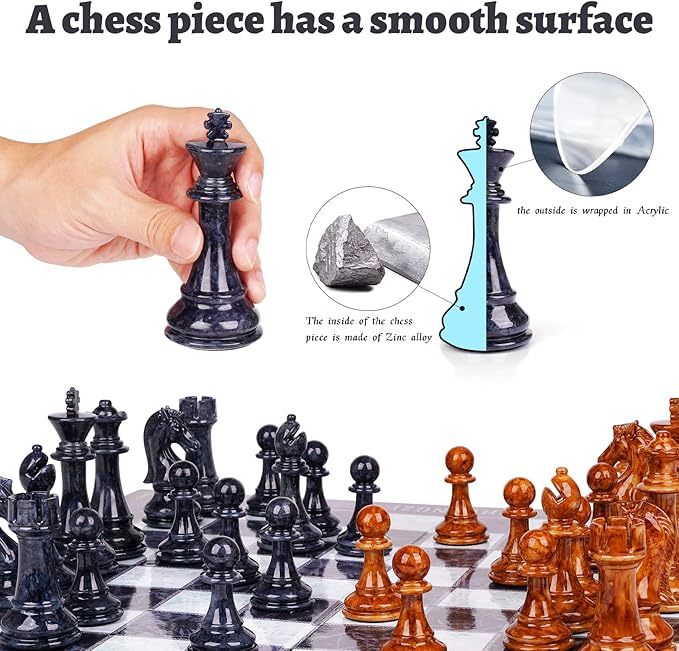 18.5" Large Chess Set for Adults with Zinc Alloy Heavy Chess Pieces Portable Folding Chess Board Travel Chess Set Board Game Gift – Staunton Chess Pieces