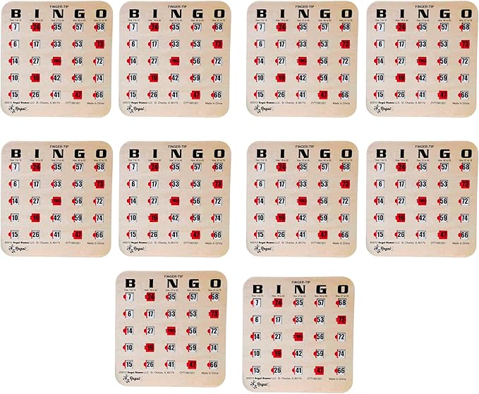 Regal Bingo Bulk Bingo Cards with Sliding Windows - Reusable Large Print Bingo Game Cards for Adults Large Group - 10 Pack, Woodgrain