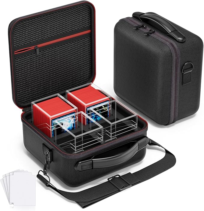 Card Deck Box with Portable Case, 4 Pack Clear Commander Deck Box with 4 Dividers, Holds 400+ Double Sleeved Cards, Fit for MTG, YuGiOh, TCG