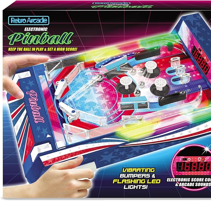 Retro Arcade Electronic: Pinball - Tabletop Game, Vibrating Bumpers, LED Lights, Sound Effects, 1 Player, Ages 6+