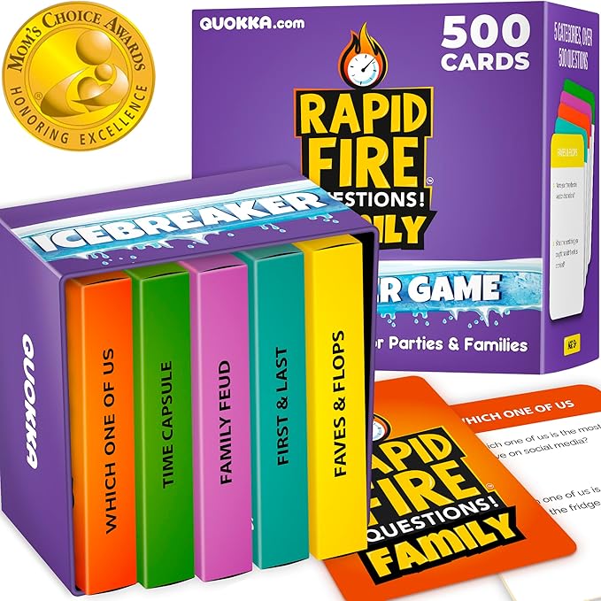 QUOKKA Family Conversation Cards Game - Break The Ice Game for Kids and Families - Icebreaker Cards with 500+ Questions - Family Games for Kids 8-12 - Perfect for Family Night I Premium Version