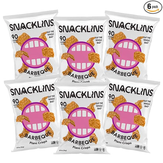 SNACKLINS Plant Based Crisps Barbeque Flavor cracklins - Gluten Free, Grain Free, 100% Kosher, Vegan Healthy Snacks, Crunchy Puffed Snack, Only 90 Calories Per Bag - .9oz Bag (Case of 6)